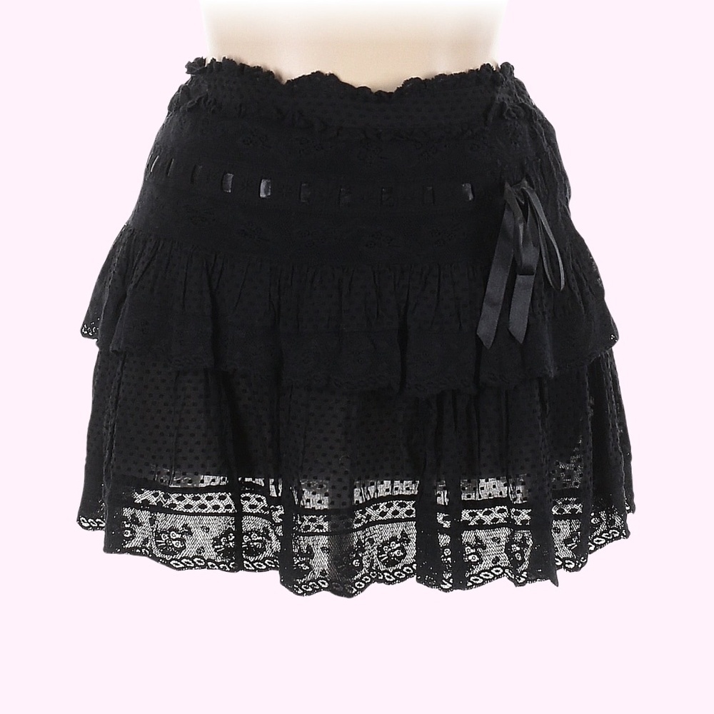 LOVESHACKFANCY Nerina Cotton Lace Mini Skirt Black Size XL